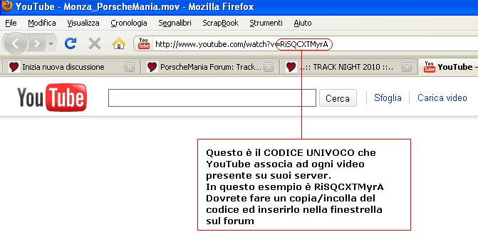 Posizione del CODICE UNIVOCO dei filmati di YouTube