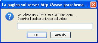 Finestrella per inserimento CODICE UNIVOCO di YouTube