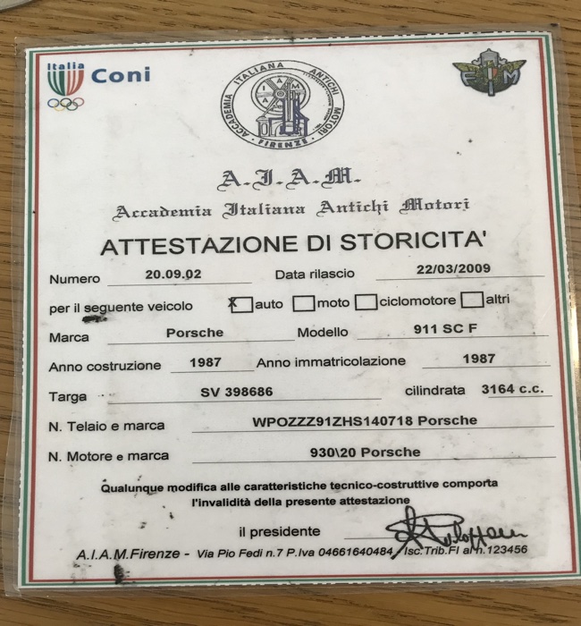 Certificato storicita